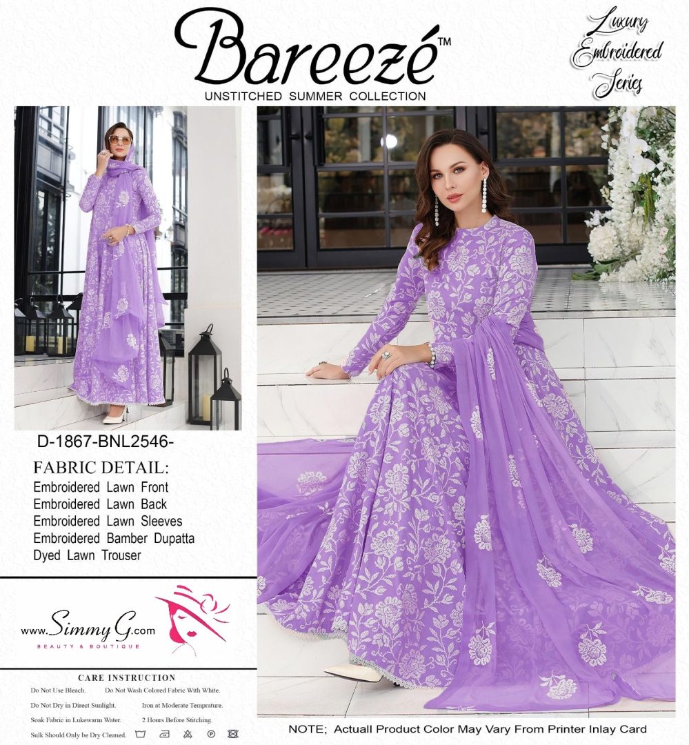Breeze 3 PCs Lawn Premium Quality Embroidered by Simmyg.com